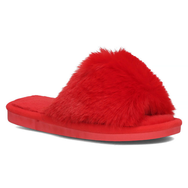 Fur slippers red CF-89