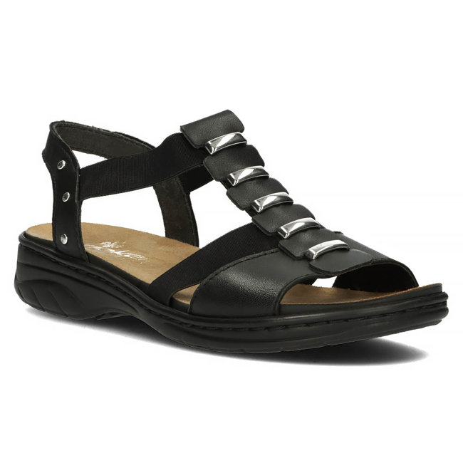 Leather sandals Rieker 64580-00 black