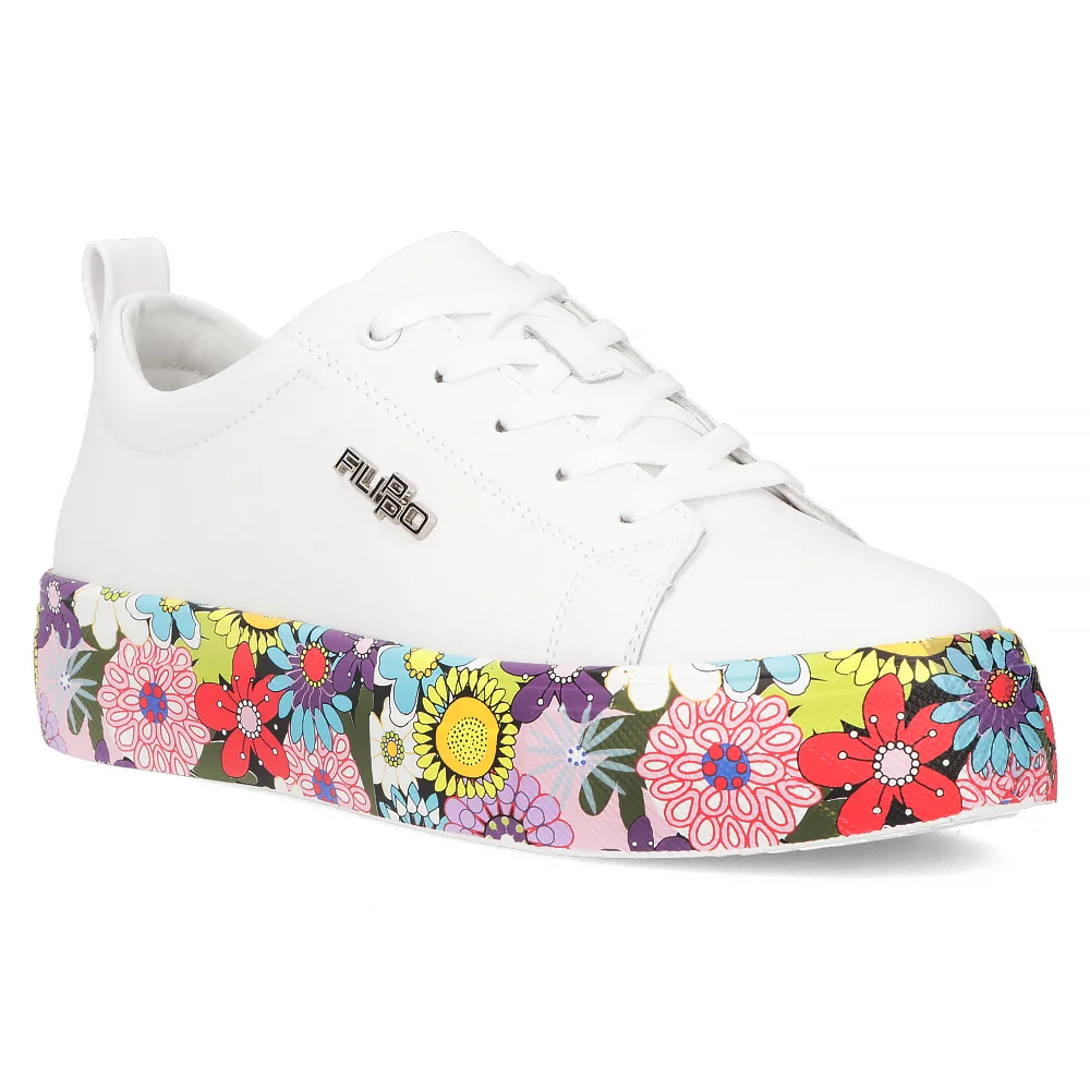 Leather sneakers Filippo DP6048/25 WH FL white flowers