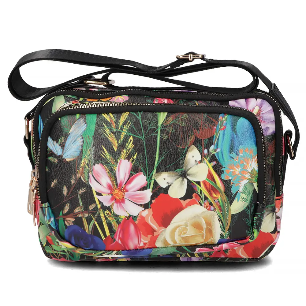 Messenger bag black flowers