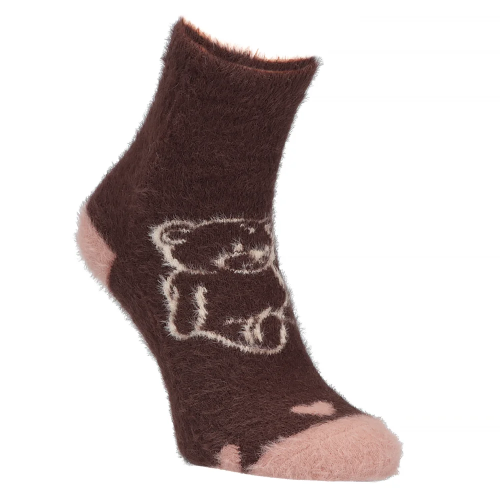 Women's Socks brown bear+ pink hearts