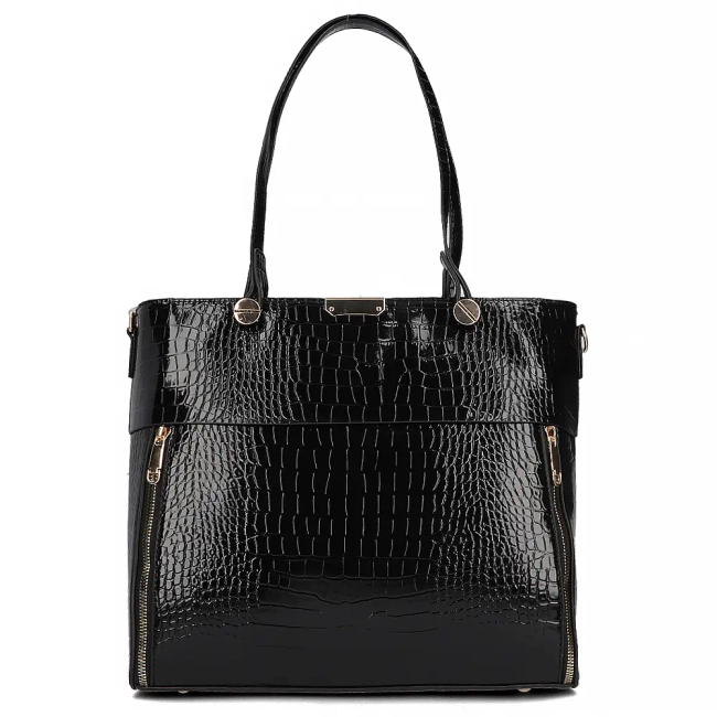 Czarna torebka shopper croc effect