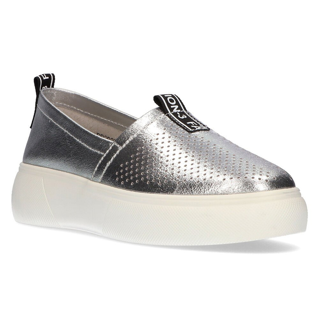 Skórzane slip-on damskie Filippo DP2027/21 SI srebrne