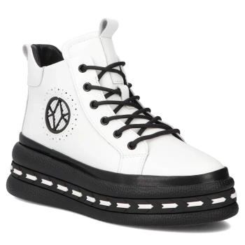 Skórzane botki na platformie Filippo DBT7120/25 WH białe