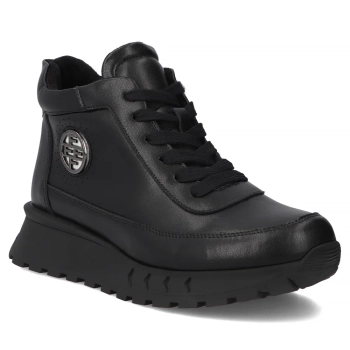 Skórzane botki na platformie Filippo DBT7145/25 BK czarne