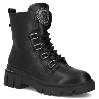 Skórzane botki na platformie Filippo DBT6521/25 BK czarne