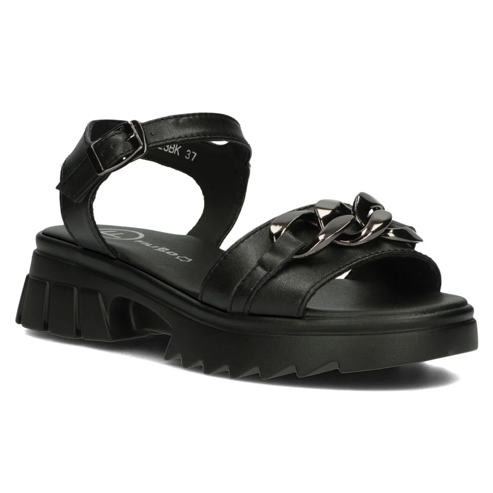 Skórzane sandały na platformie Filippo DS4614/24 BK czarne