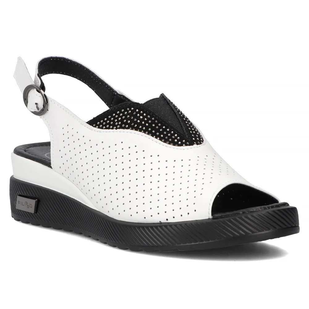 Skórzane sandały na platformie Filippo DS6145/24 WH białe